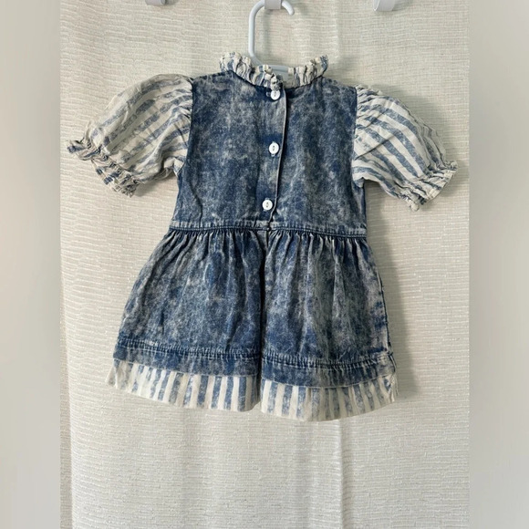 Vintage OshKosh Acid Washed Denim Ruffle Striped Dress USA 12 Months - Picture 7 of 10